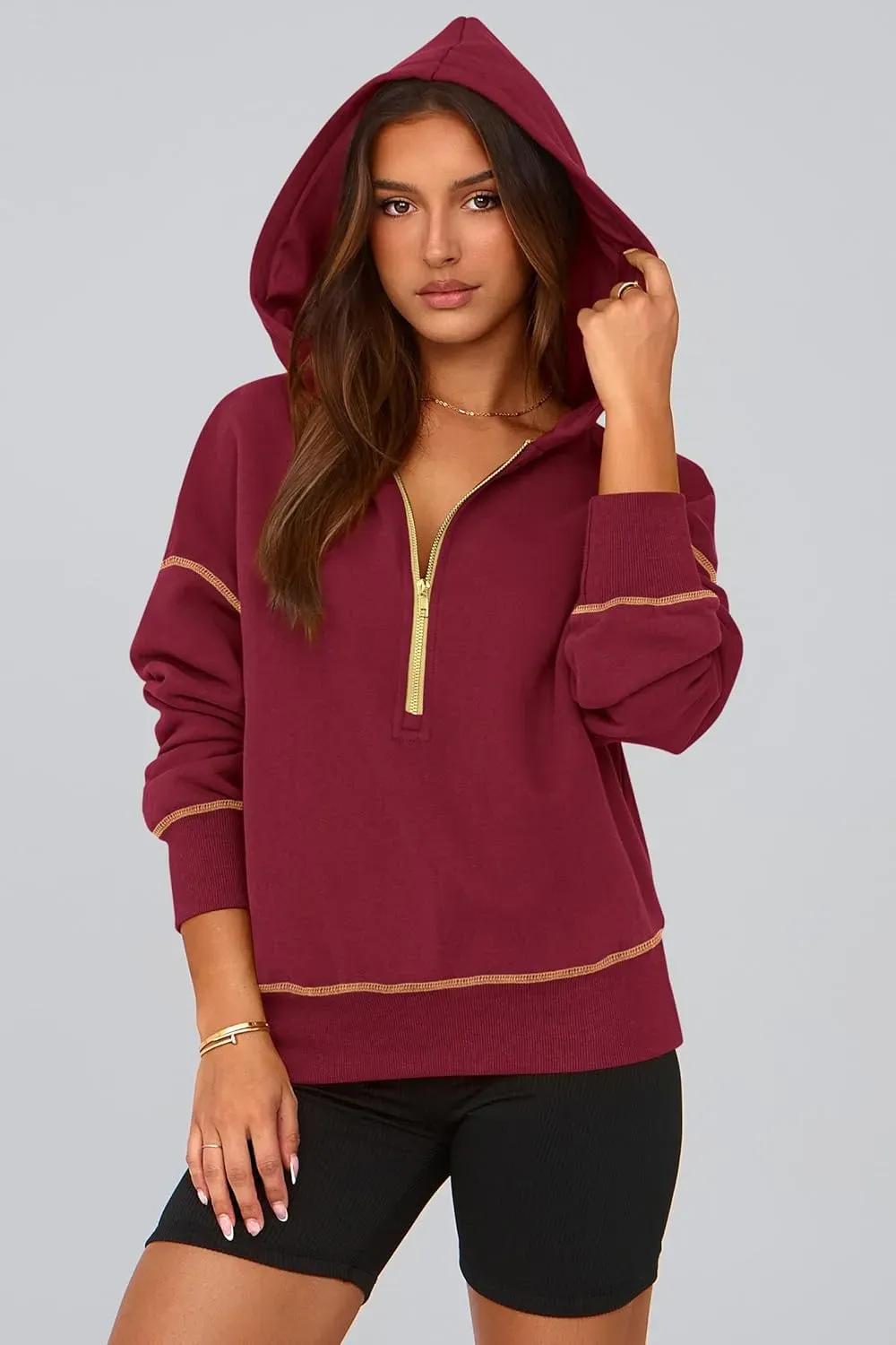 Women's Hooded Sweatshirts Long Sleeve Half Zip Cropped Hoodie Pullover Winter Fashion Clothes