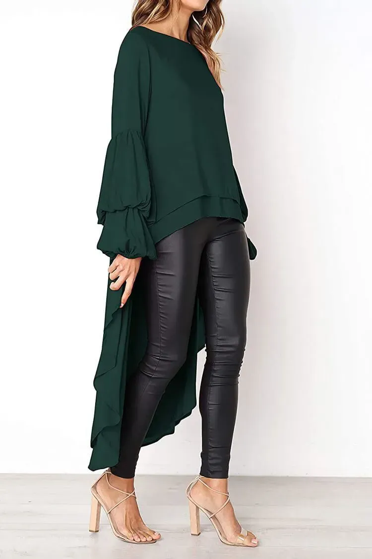 Lantern High Low Asymmetrical Irregular Hem Shirt Dress