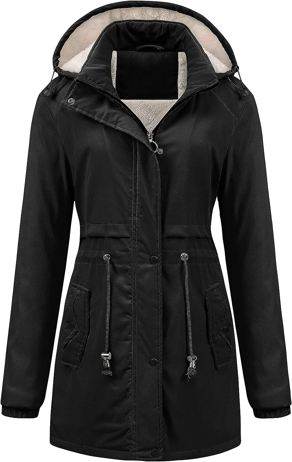 Women's Mid-Length Parka Winter Outerwear Jacket Soft Fleece Warm Snow Coat