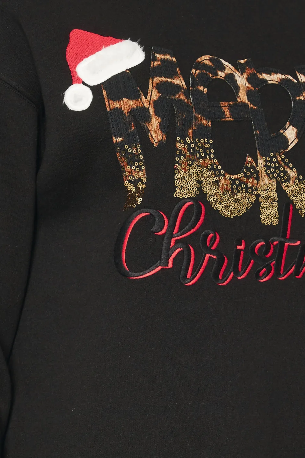 YOURS Curve Black 'Merry Christmas' Sequin Embellished Sweatshirt