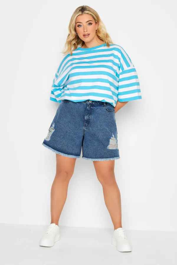 YOURS Curve Mid Blue Floaty Denim Shorts