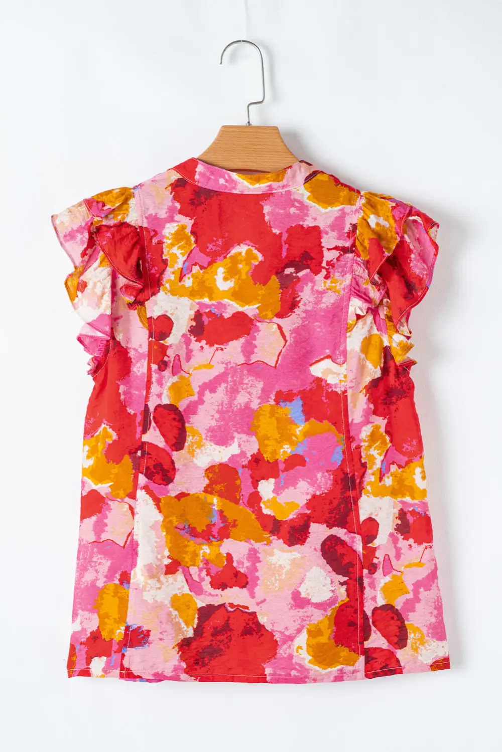 Softly Styled Abstract Print Ruffled V-Neck Blouse