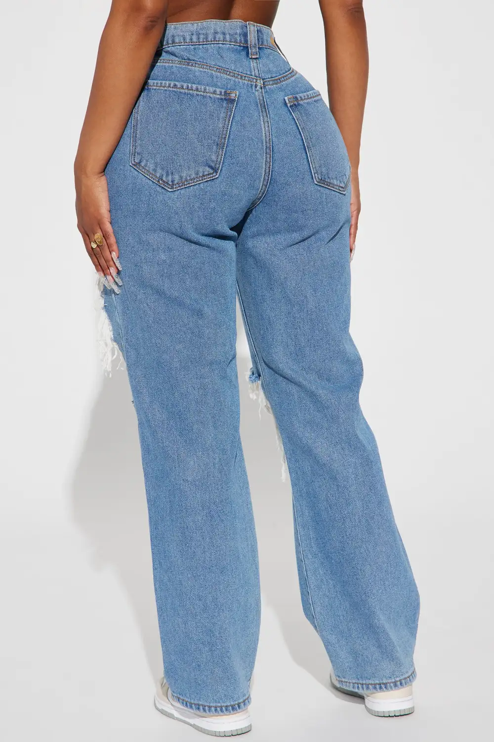 Drive You Crazy Ripped Non Stretch Straight Leg Jeans - Medium Wash