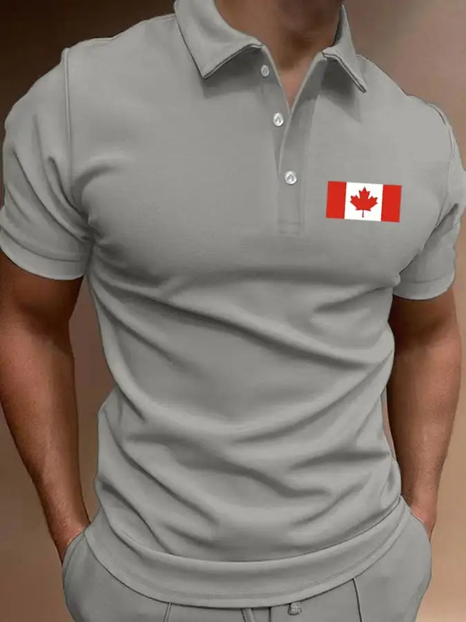 Men'S Canadian Flag Print Polo Shirt