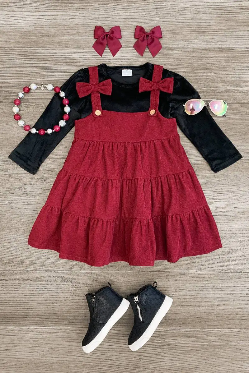 Black & Burgundy Jumper Dress Set