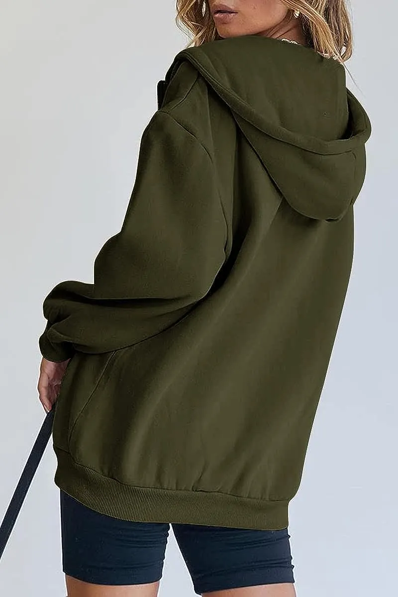 Women's Cute Hoodies Teen Girl Fall Jacket Oversized Sweatshirts Casual Drawstring Zip Up Y2K Hoodie with Pocket