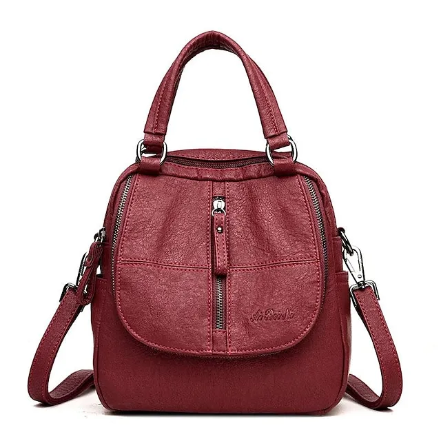Women's Crossbody Bag Shoulder Bag PU Leather Shopping Daily Zipper Adjustable Breathable Durable Solid Color Wine Black