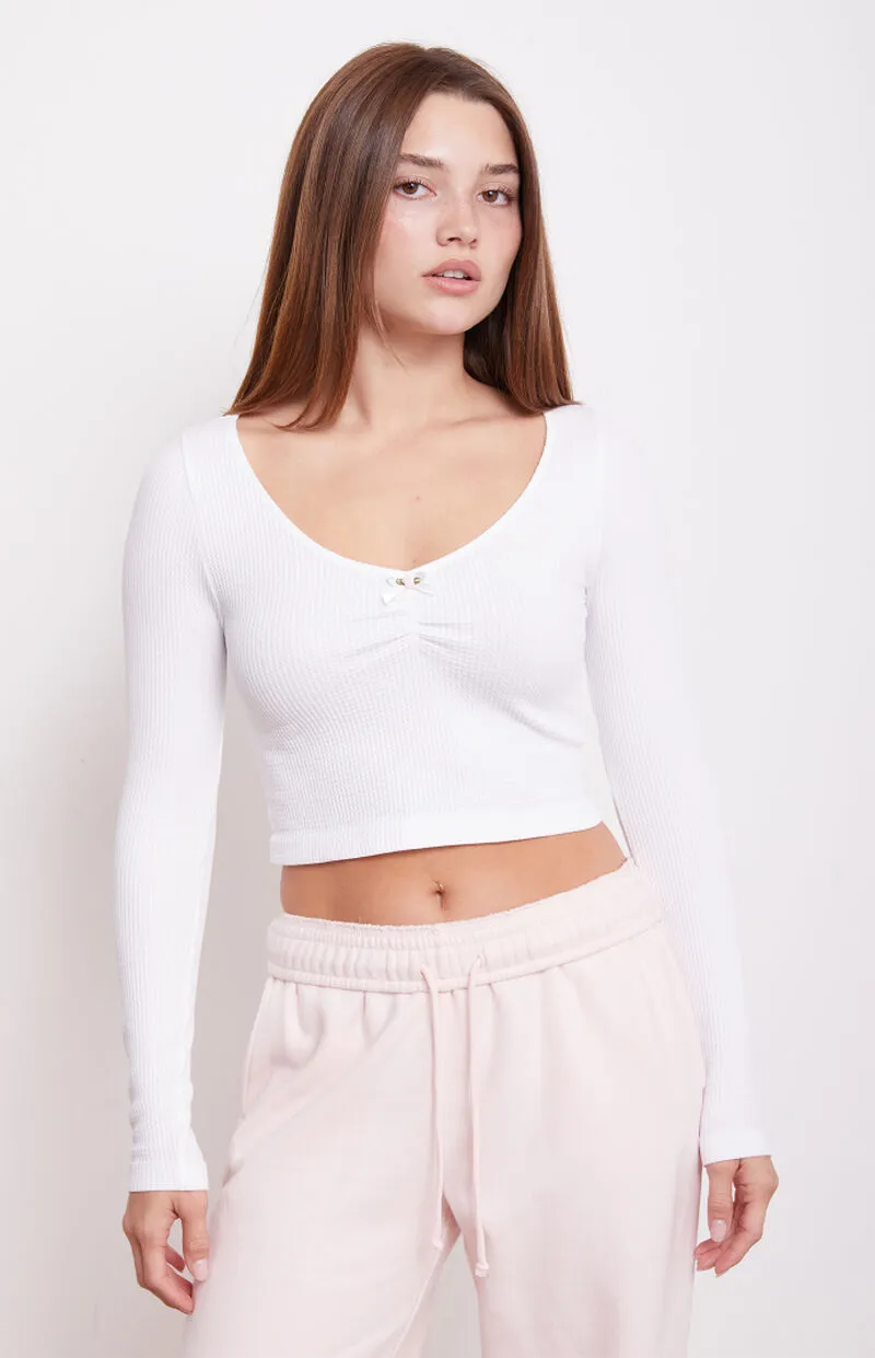 Contour Seamless Waffle Knit Cinched Long Sleeve Top
