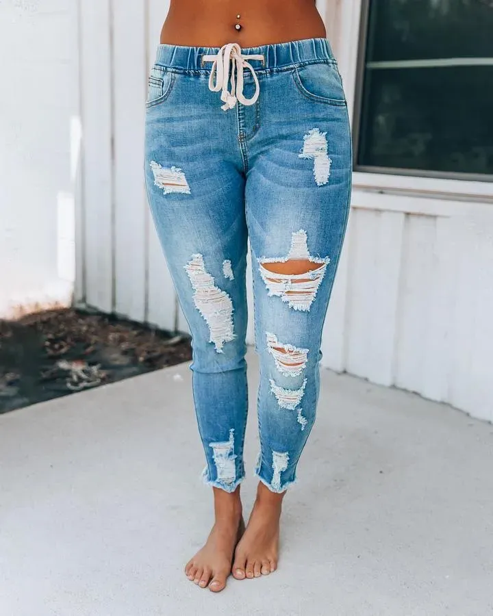 Melarey Distressed Denim Joggers(5 Colors)