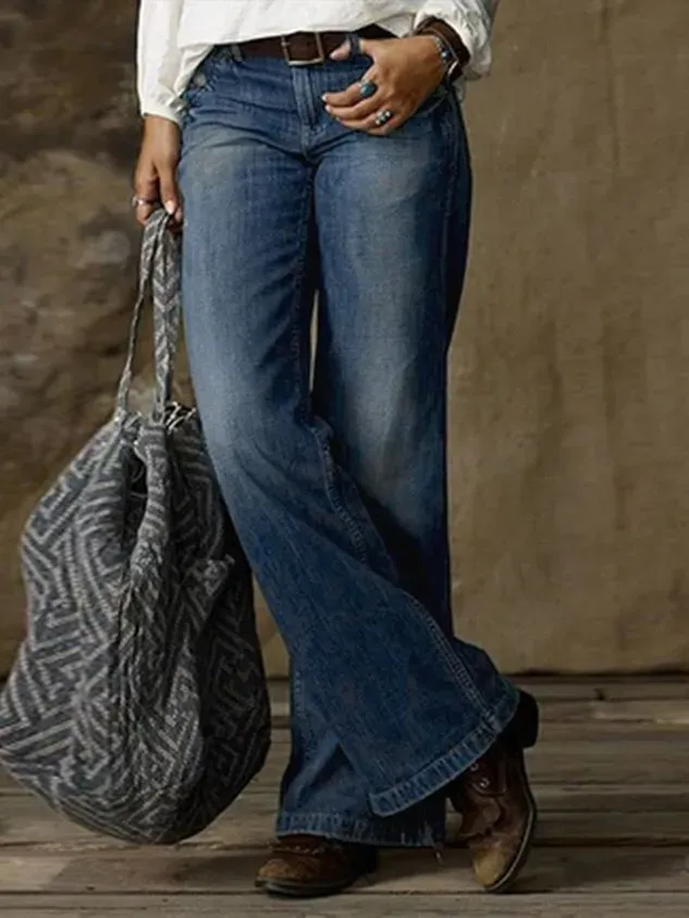 Denim Casual Loose Plain Jeans