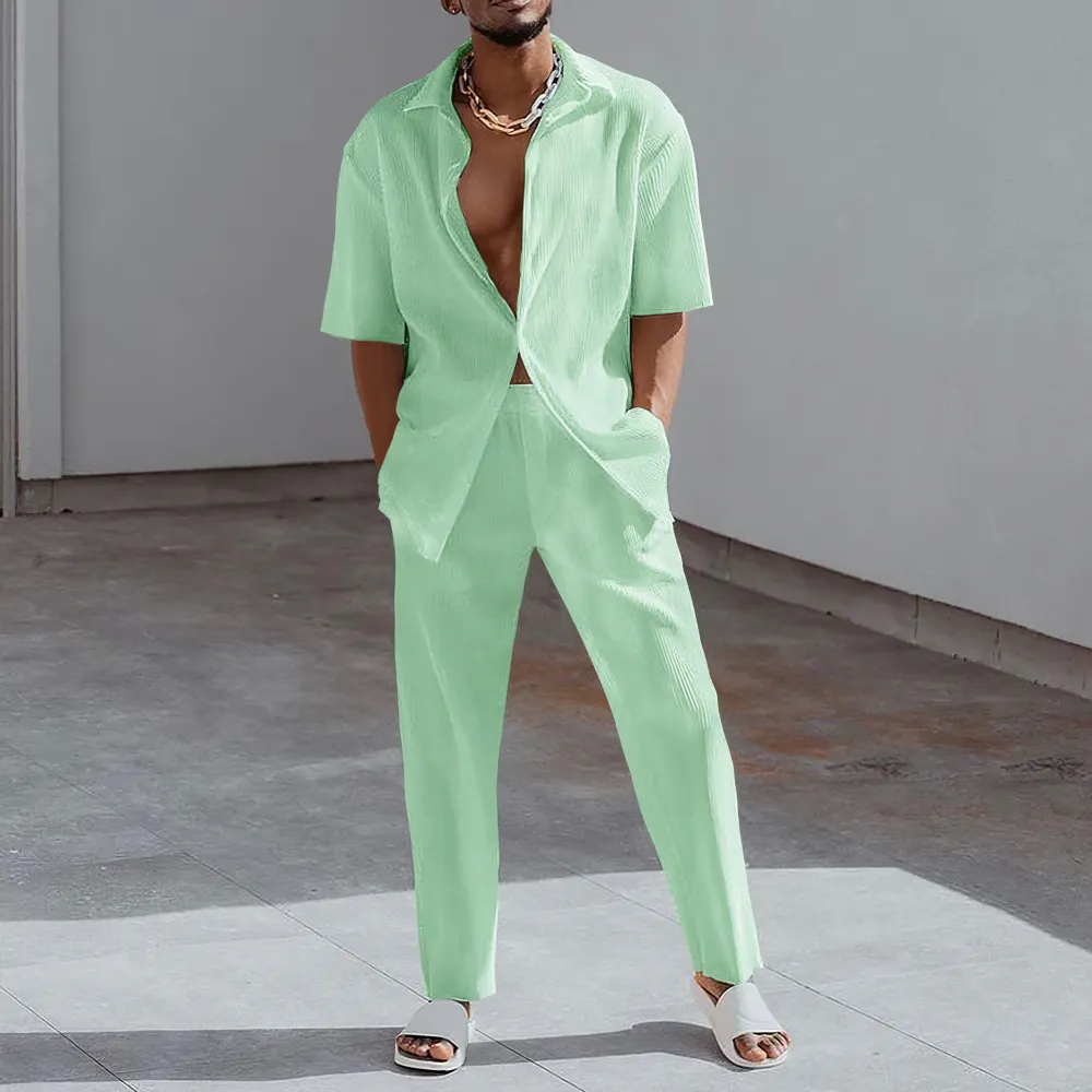 Tiboyz White Outfits Short Sleeve Shirt And Pants Two Piece Set