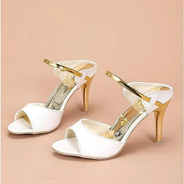 Women's Heels Sandals Dress Shoes Daily Summer Sequin Low Heel Stiletto Heel Peep Toe Sexy Glitter Loafer Solid Color White Silver Gold