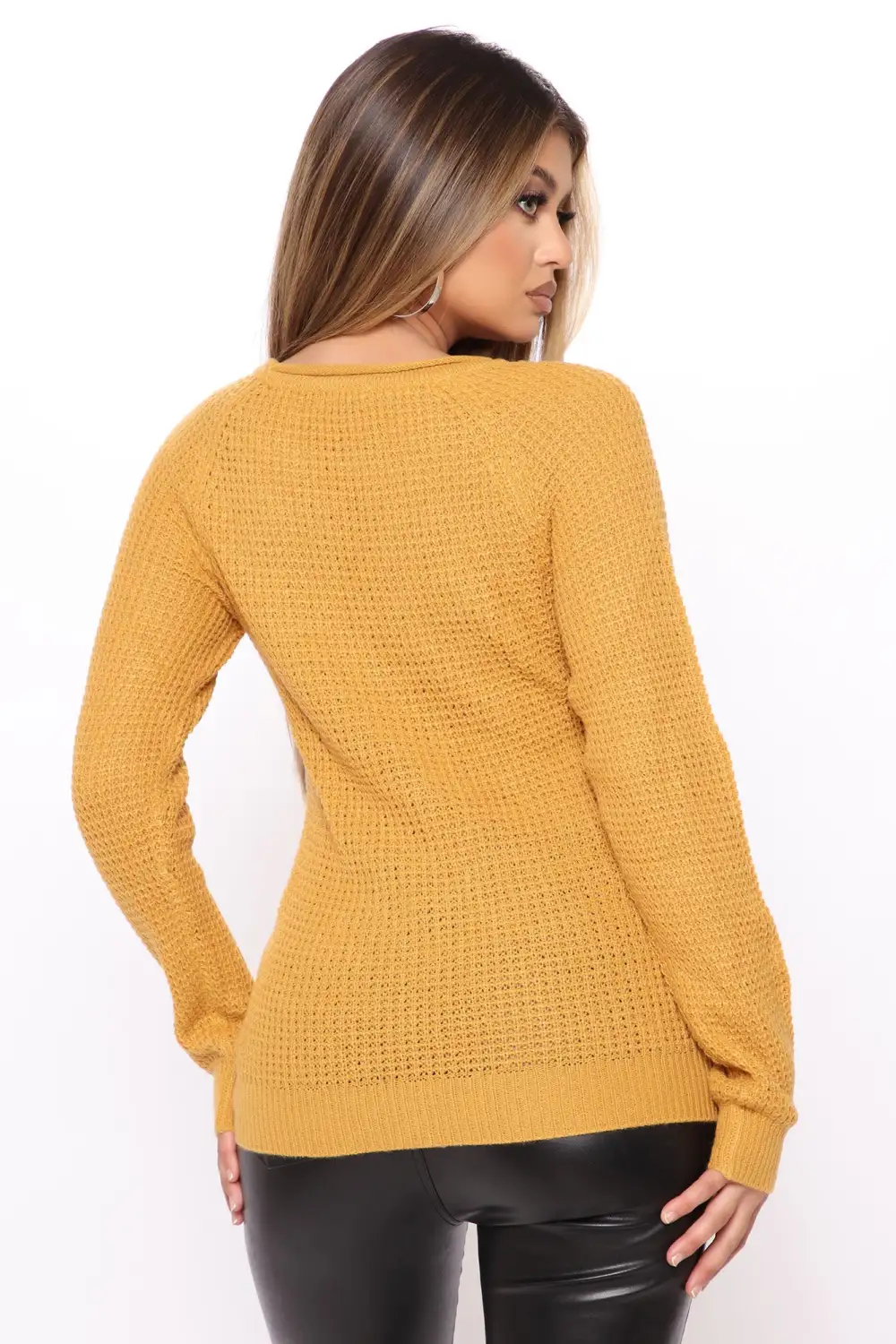 Ariana Waffle Sweater - Mustard