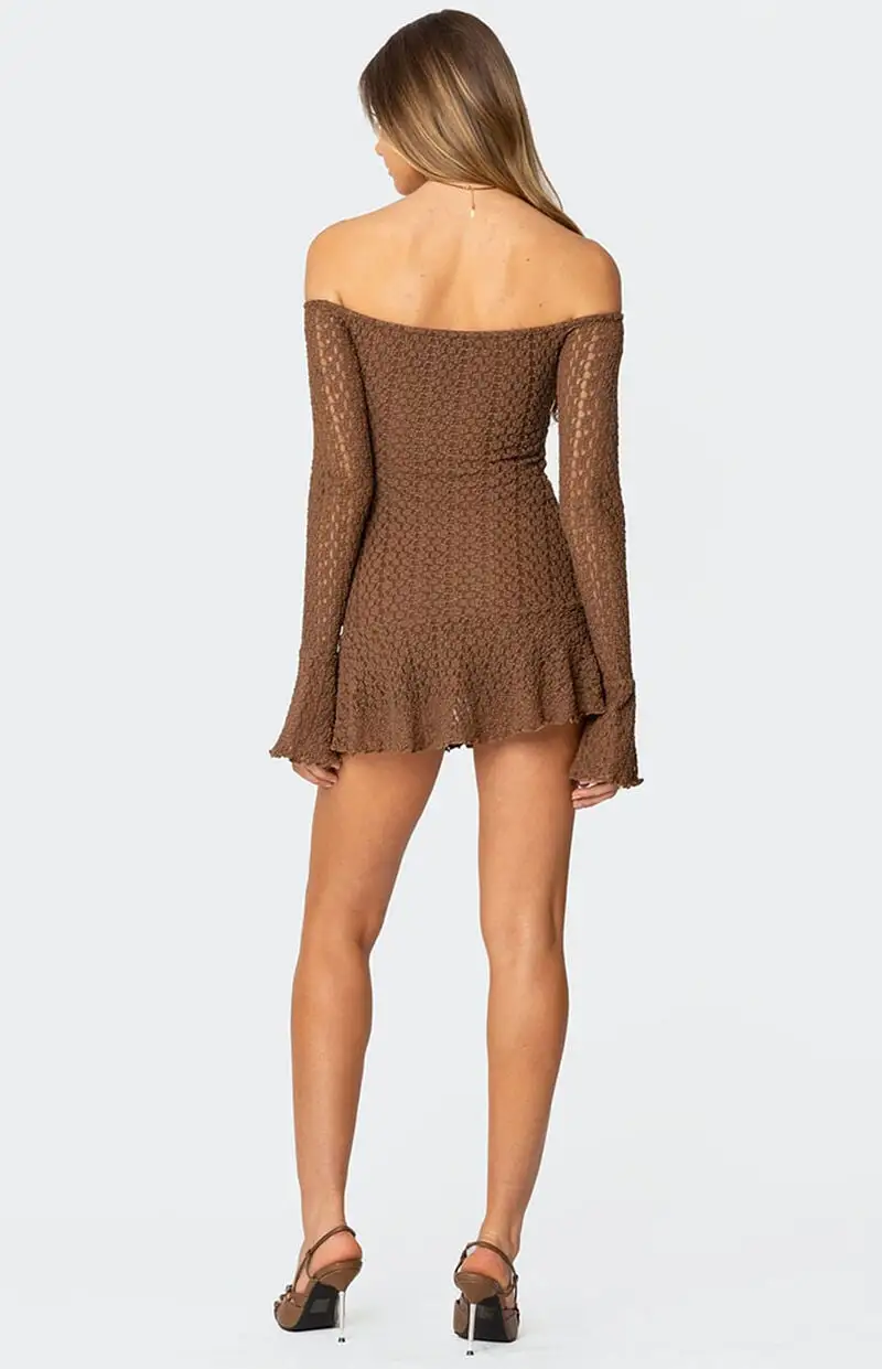 Edikted Mya Off Shoulder Textured Mini Dress