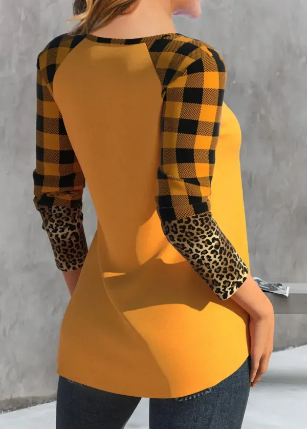 Orange Patchwork Halloween Print Long Sleeve T Shirt