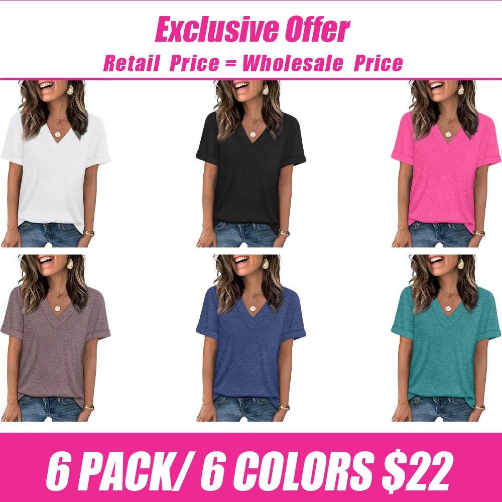 🛒 90% OFF NOW! Womens Summer Tops Short Sleeve Basic Casual V Neck T Shirts Trendy Fashion 2026