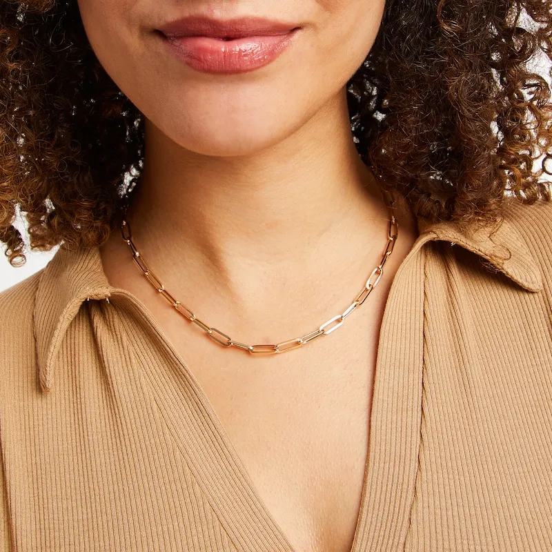 Hollow Paperclip Necklace 10K Yellow Gold 18