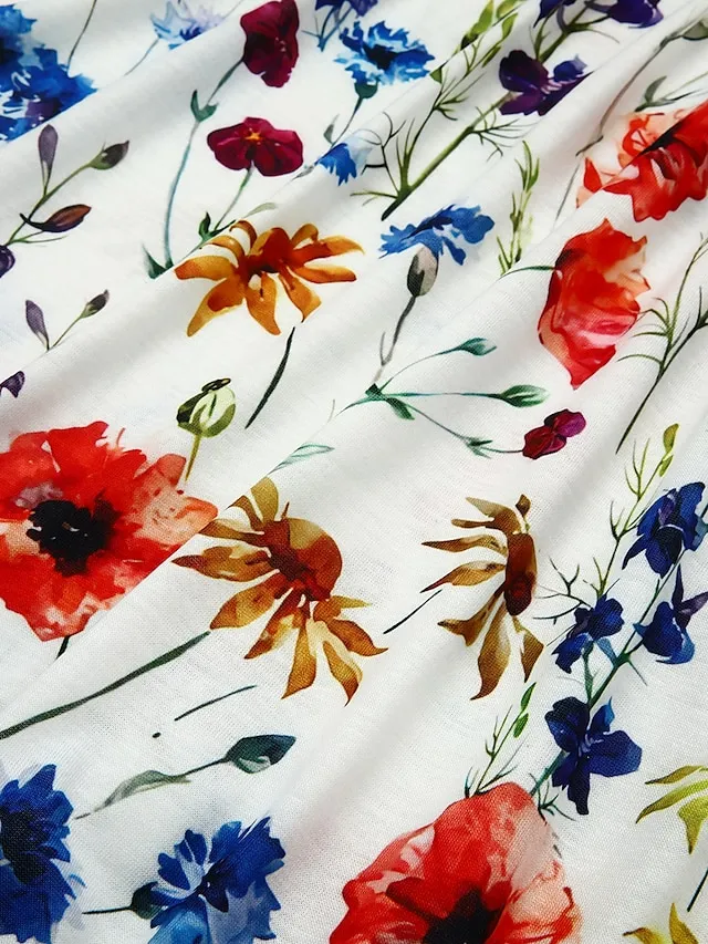 Women's Casual Dress Floral Dress Midi Dress White Short Sleeve Floral Ruched Spring Summer Crew Neck Basic Daily Vacation Weekend 2023 S M L XL XXL 3XL