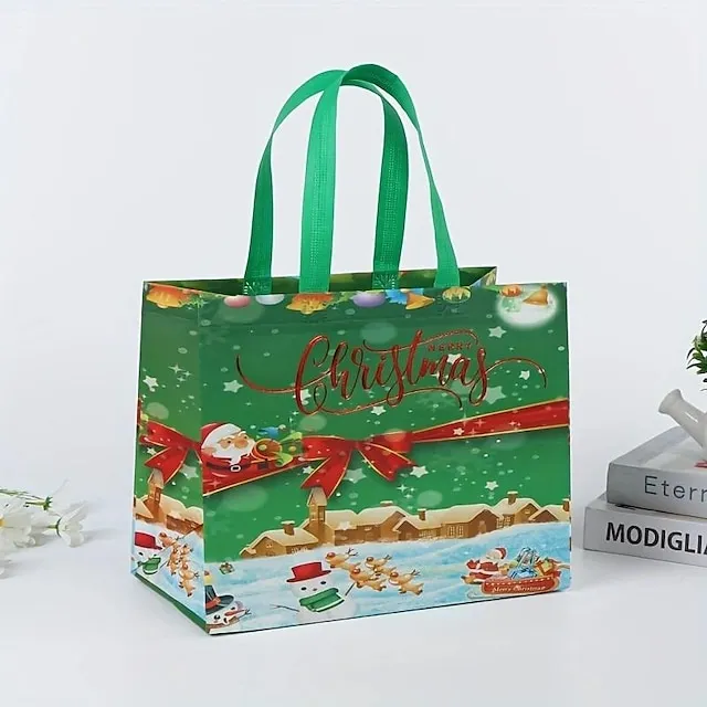 6pcs Gilding Christmas Gift Bags Christmas Tote Bags With Handles Reusable Reinforced Handle Grocery Bags Christmas Treat Bags Multifunctional Non-Woven Christmas Bags For Gifts Wrapping Shopping