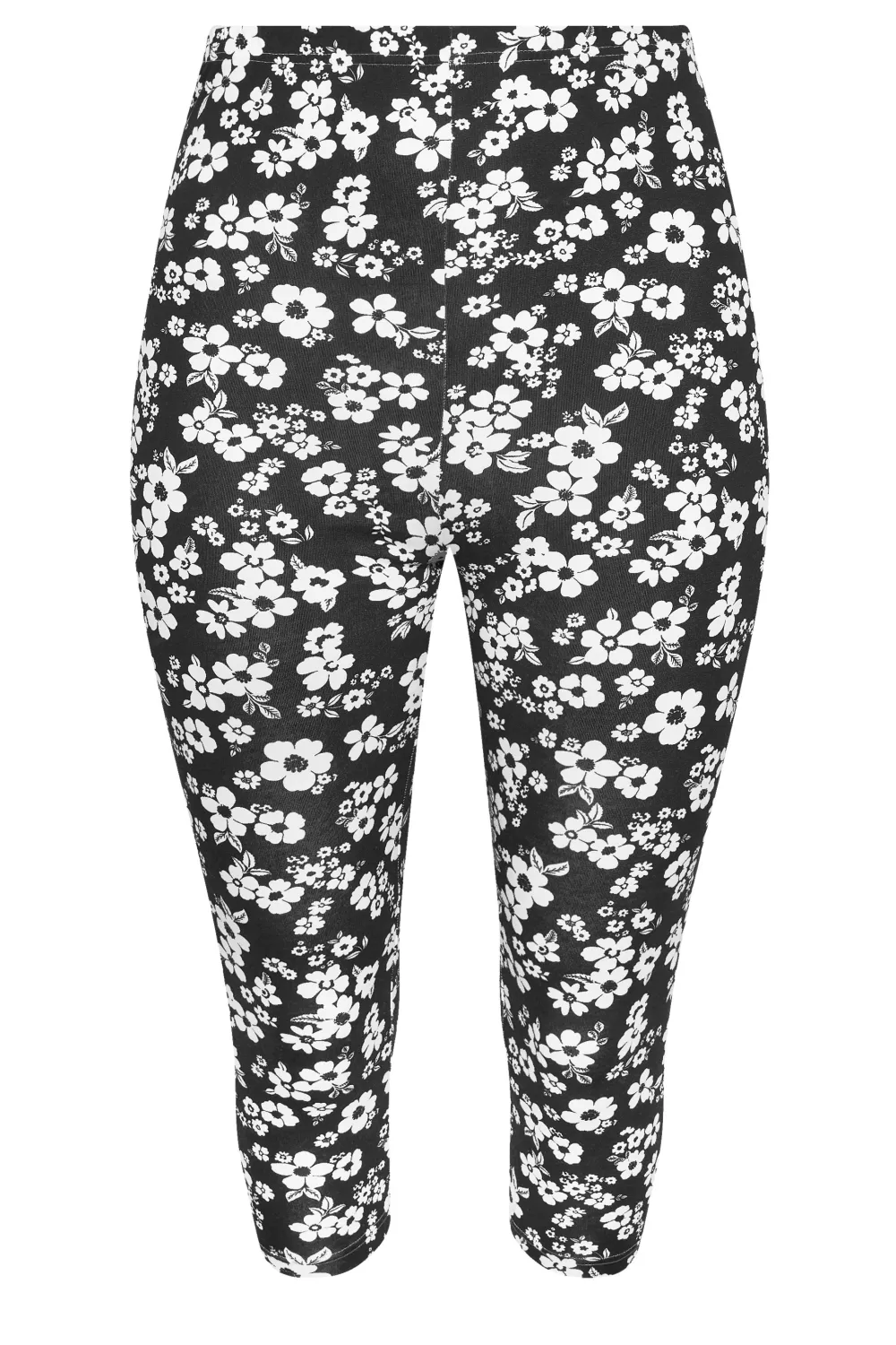 YOURS Curve 2 PACK Black & White Ditsy Floral Print Cropped Leggings