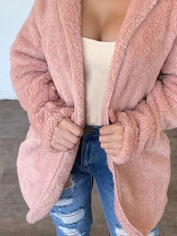 Fluff/Granular Fleece Fabric Casual Plain Hoodie Teddy Jacket
