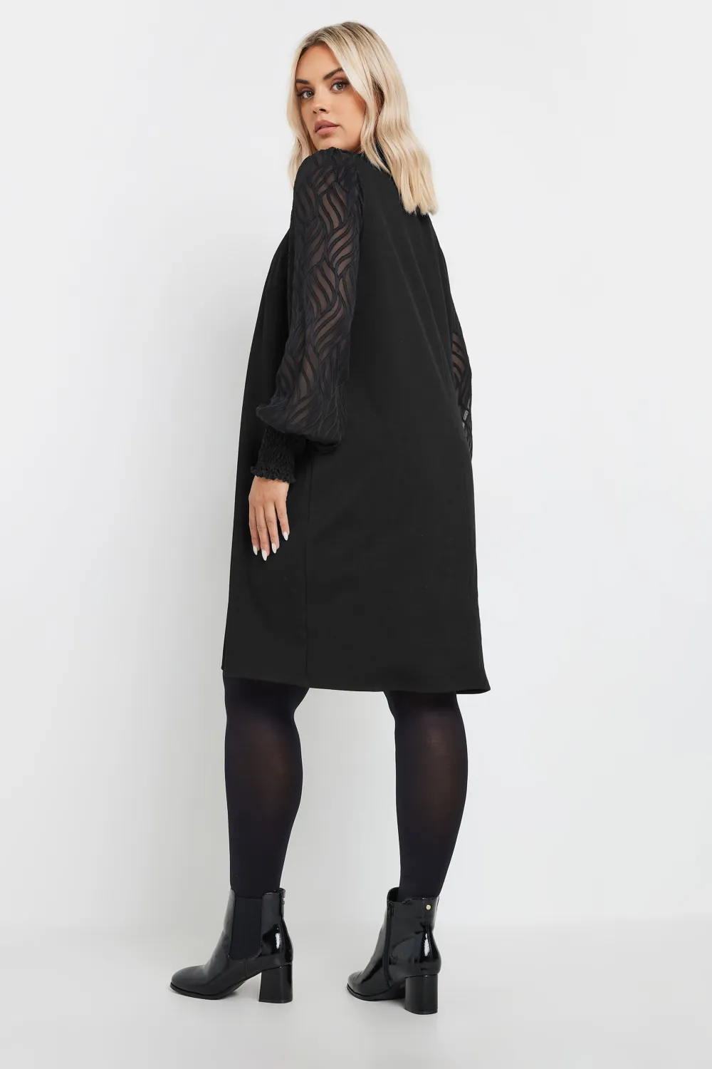 YOURS Curve Black Jacquard Sleeve Mini Dress