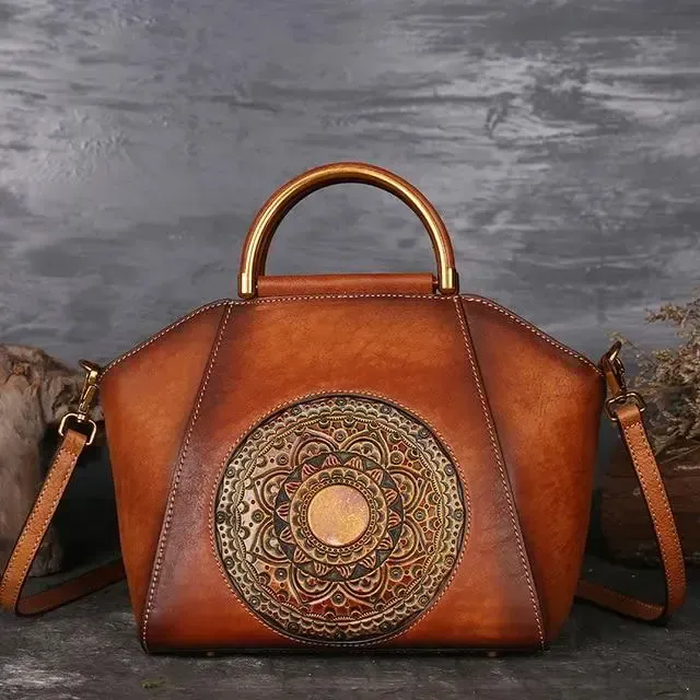 Retro & Elegant Cow Leather Handmade Handbag for Women