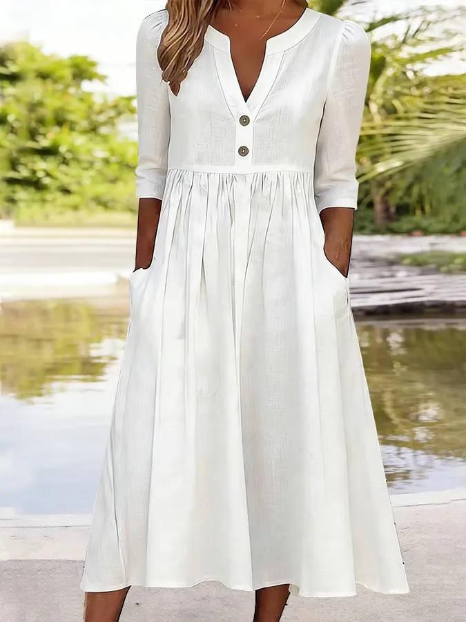 Women's Casual Cotton And Linen Dress