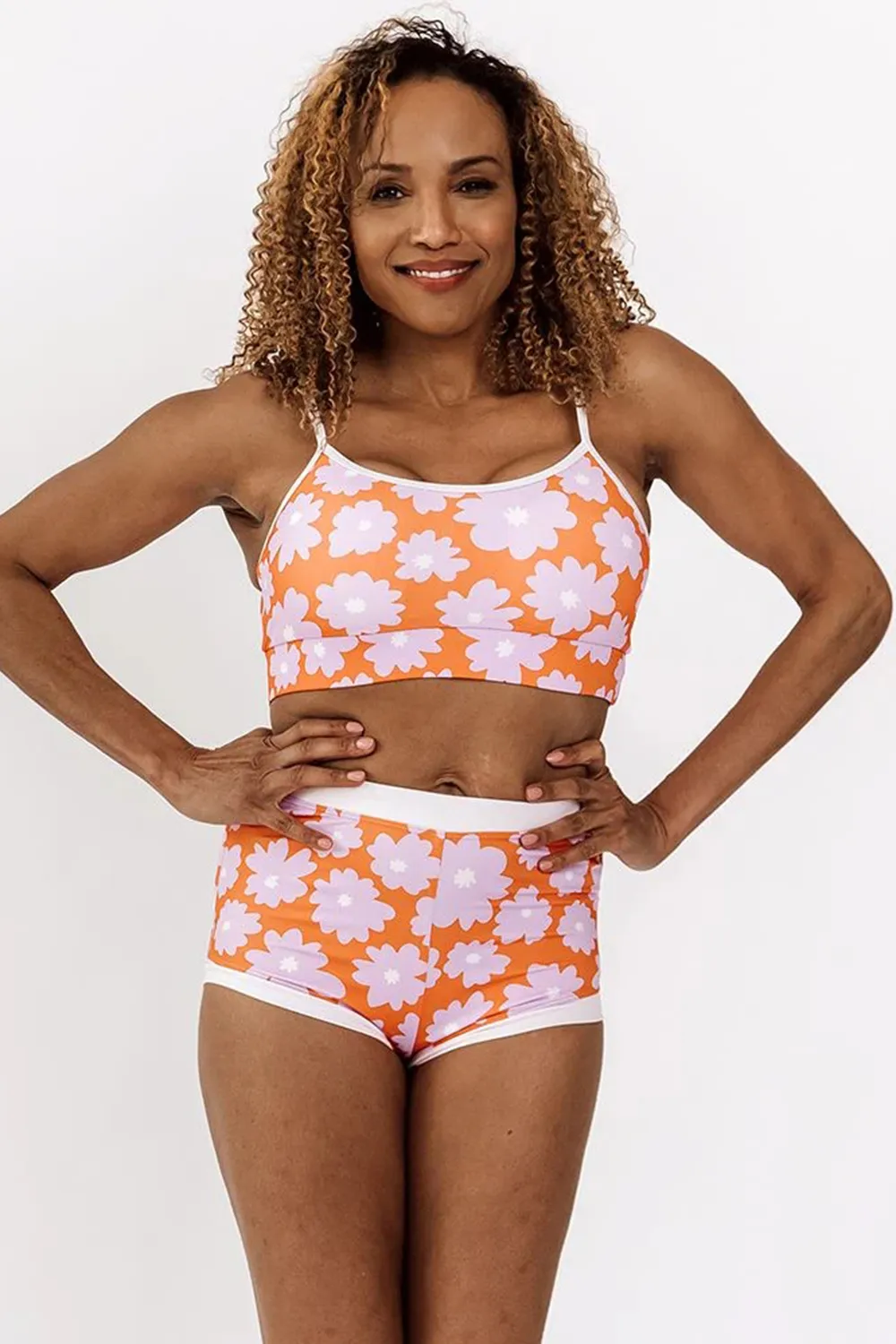 Printed bra and shorts swim suit