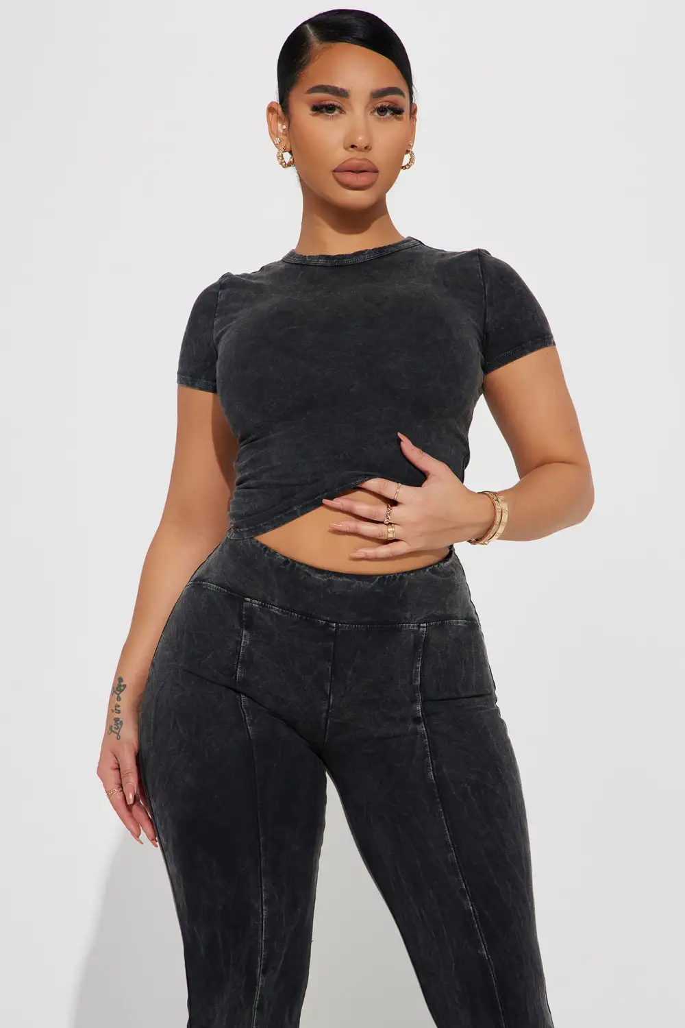 Hear Me Out Mineral Wash Pant Set - Black