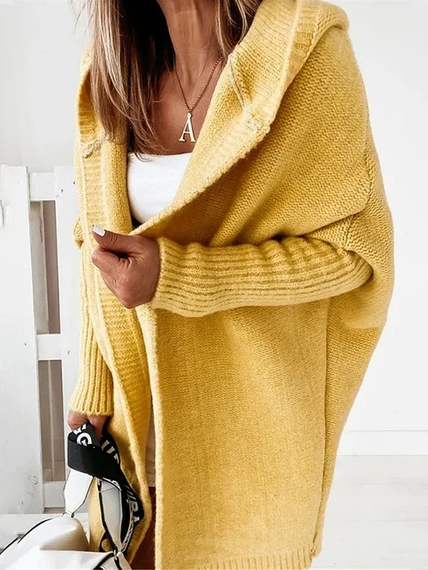Solid Color Stitching Mid-Length Hooded Coat