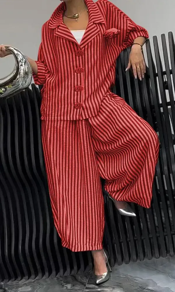 Women's Comfortable Striped Top And Pants Two-Piece Set
