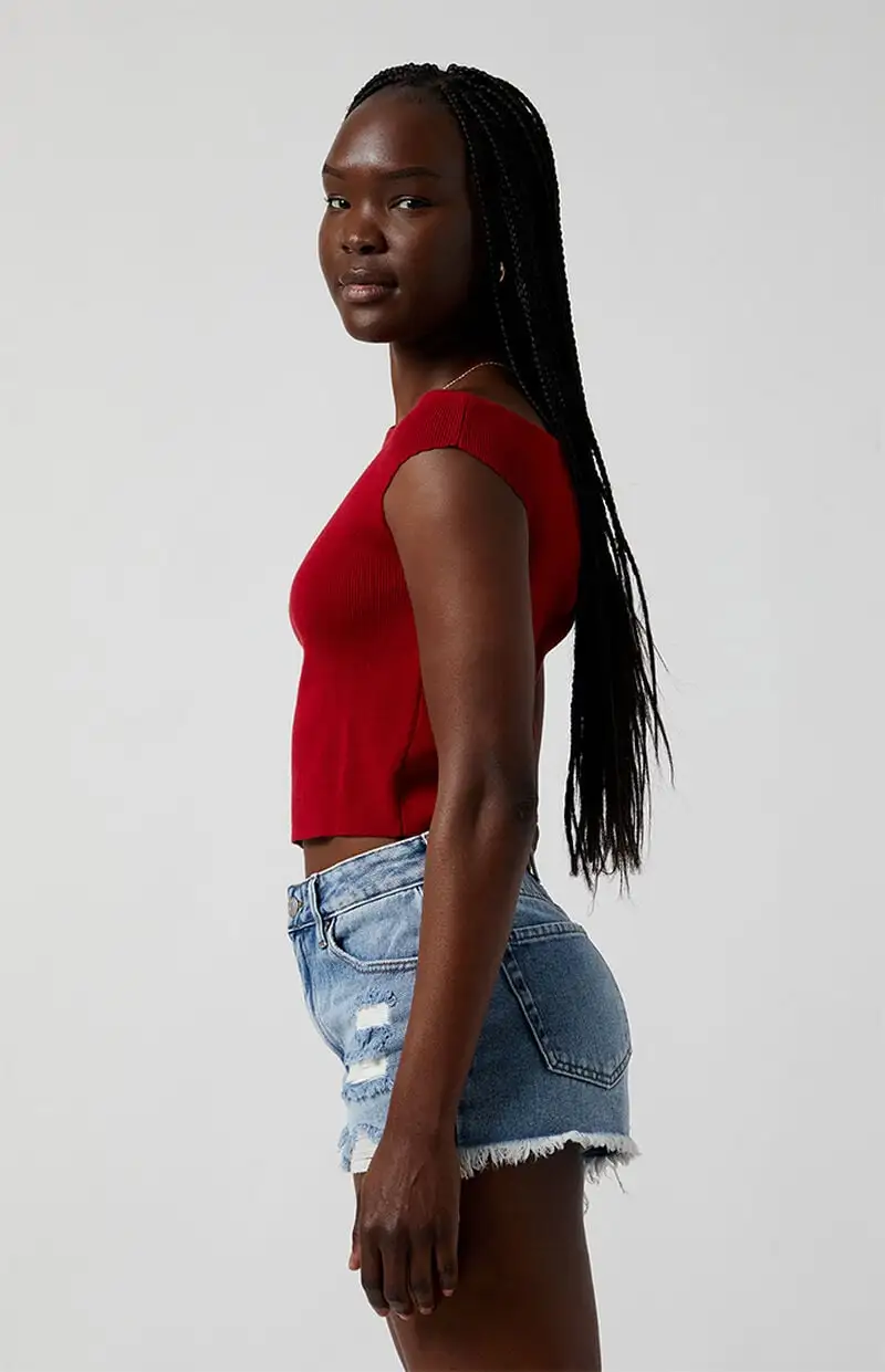 PacSun Medium Indigo Ripped Zip Fly High Waisted Denim Festival Shorts