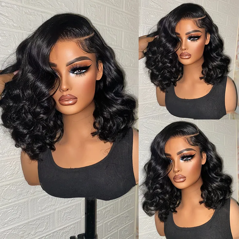 Affordable #1 Jet Black Human Hair Bob Wigs Loose Body Bob Wigs
