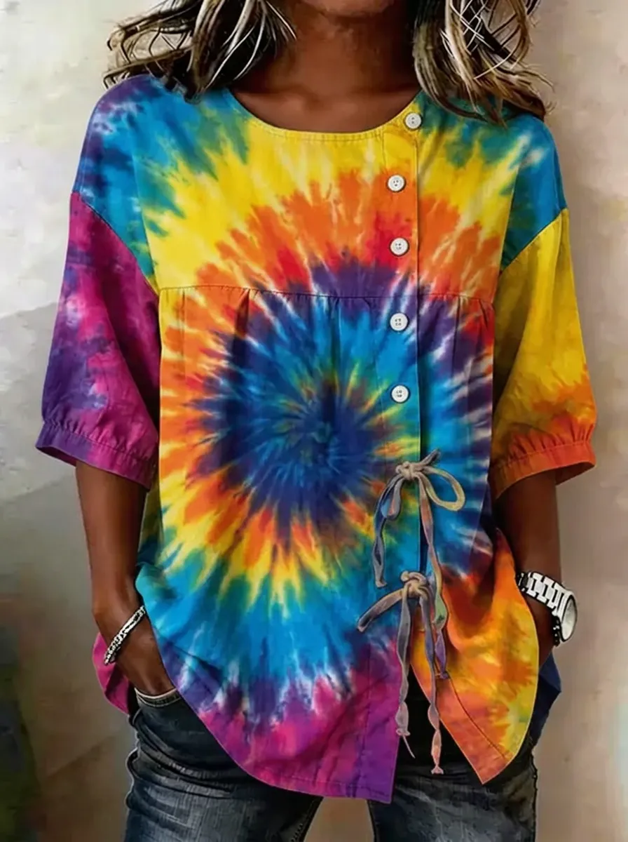 Women's Nashville Music City Tie-Dye Printed Button-Down Top