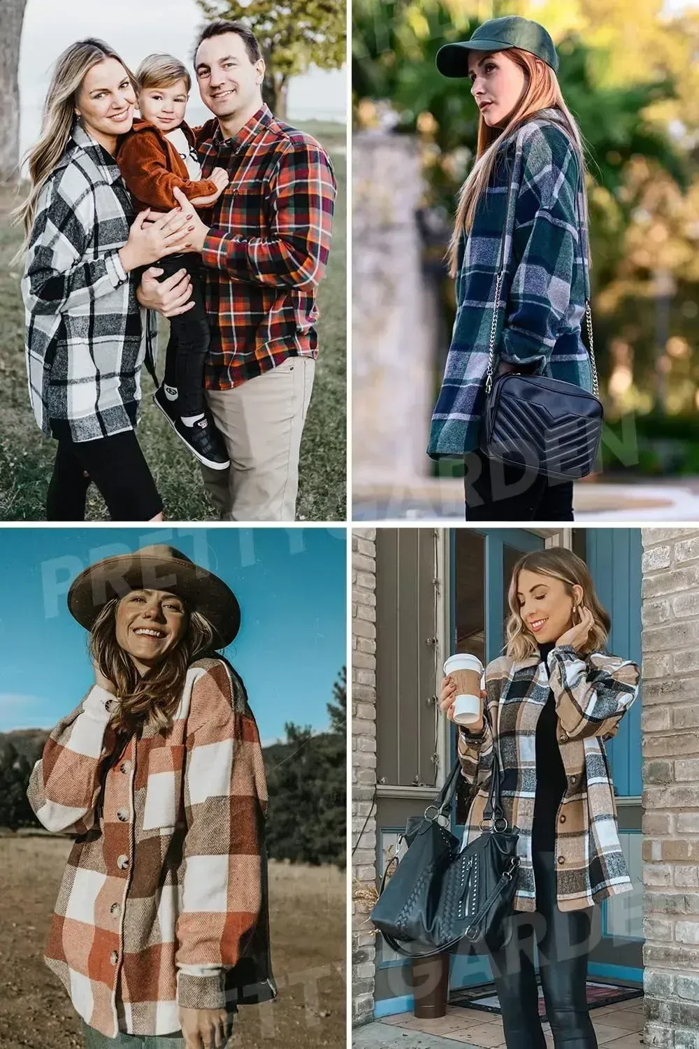 Women's 2023 Fall Clothes Plaid Shacket Jacket Long Sleeve Button Down Flannel Shirts Fashion Blouse