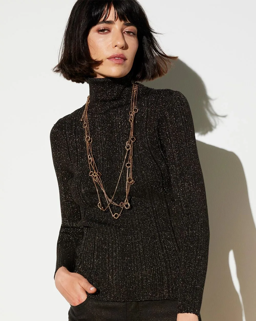 Ribbed Lurex Turtleneck Sweater