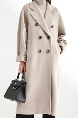 Solid double breasted cashmere lapel coat