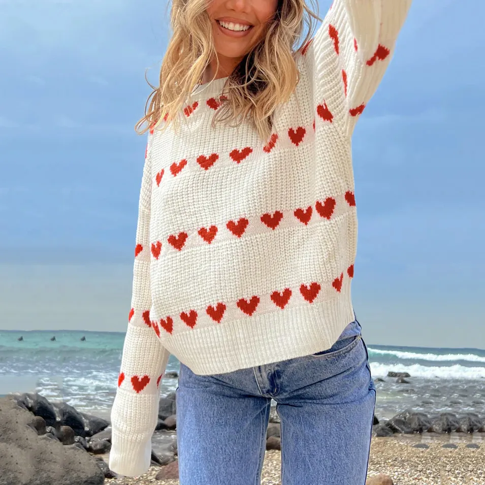 Lovey Heart Stripe Sweater