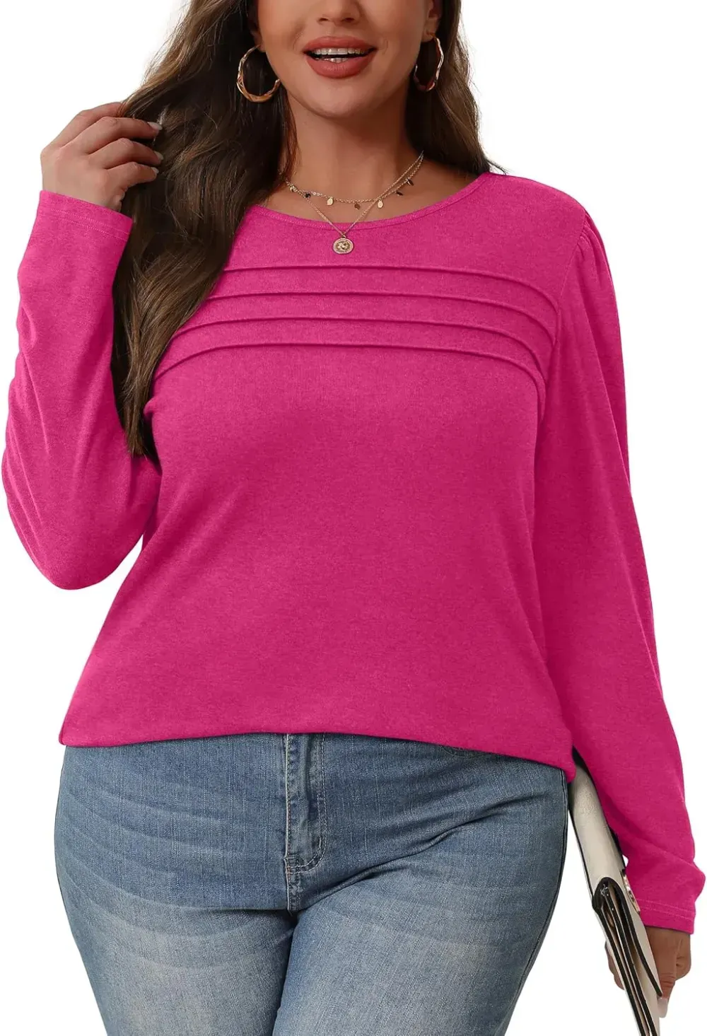 OFEEFAN Long Sleeve Shirts for Women Fall Fashion 2024 Dressy Casual Blouses Trendy Pleated Tunic Tops for Leggings