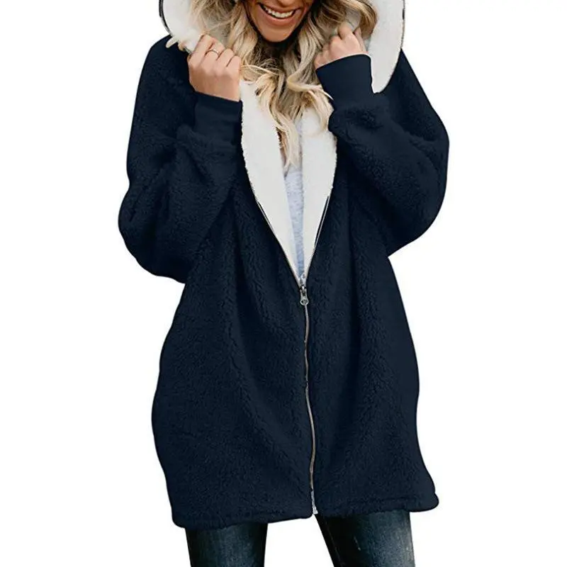 Mayoulove Women zipper warm coat with hood