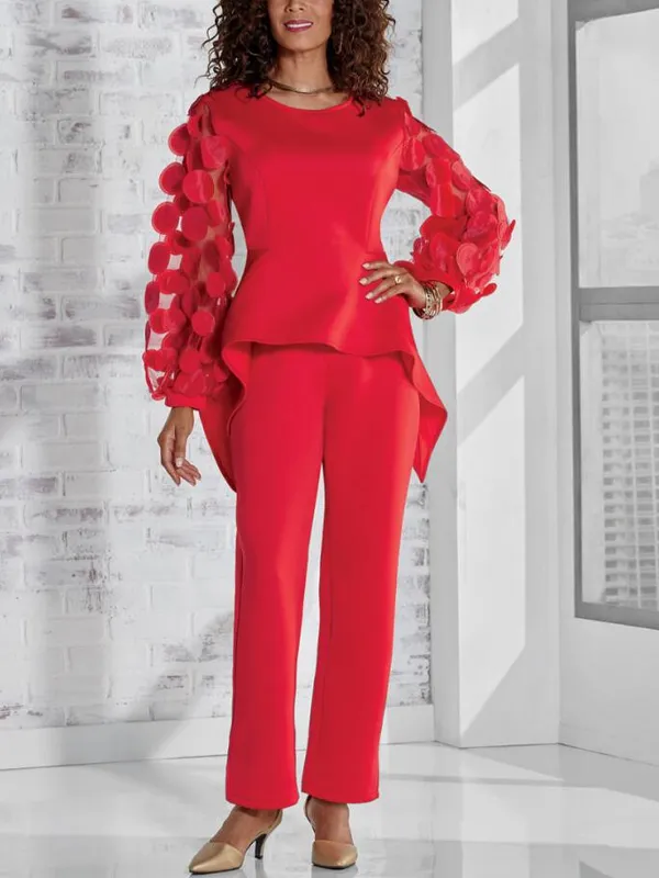 Round Neck Solid Color Long-sleeved Top And Trousers Suit
