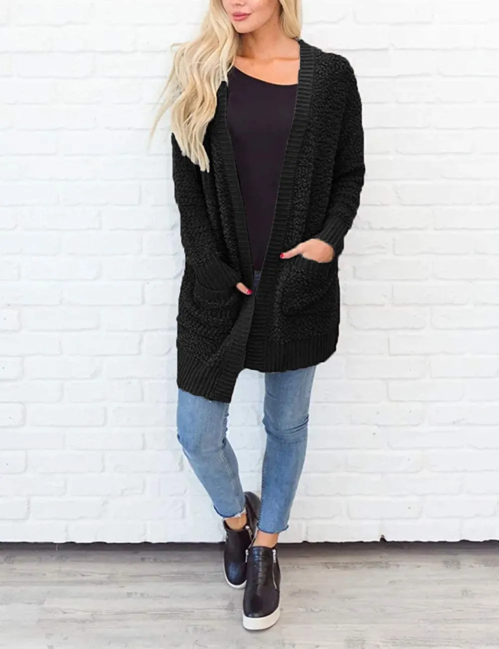 Women's Long Sleeve Soft Chunky Knit Sweater Open Front Cardigans Outwear Coat