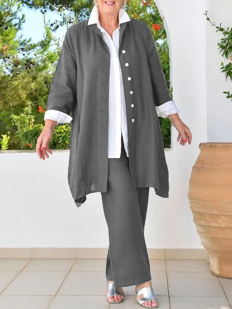 Casual Button-Down Cardigan And Pants Set