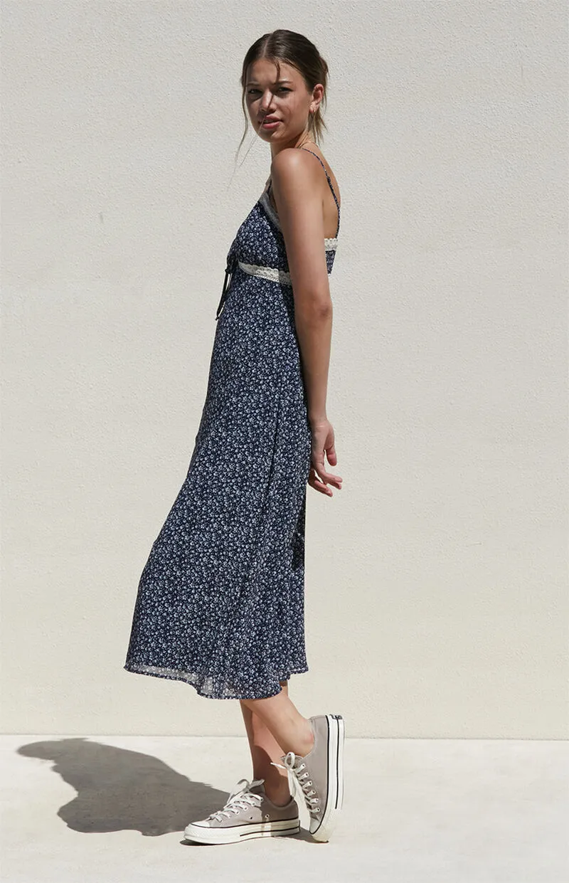 LA Hearts Floral Lace Trim Midi Dress