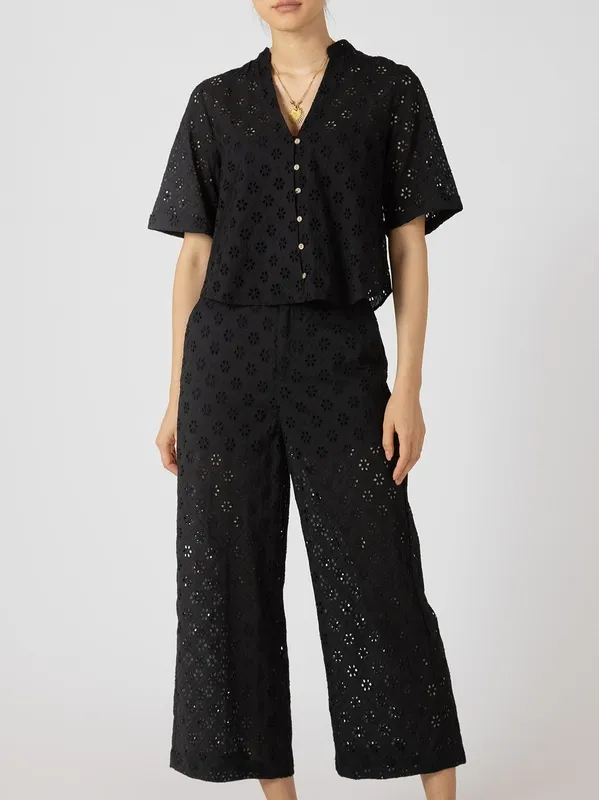 Embroidered Blouse And Cropped Pant Set
