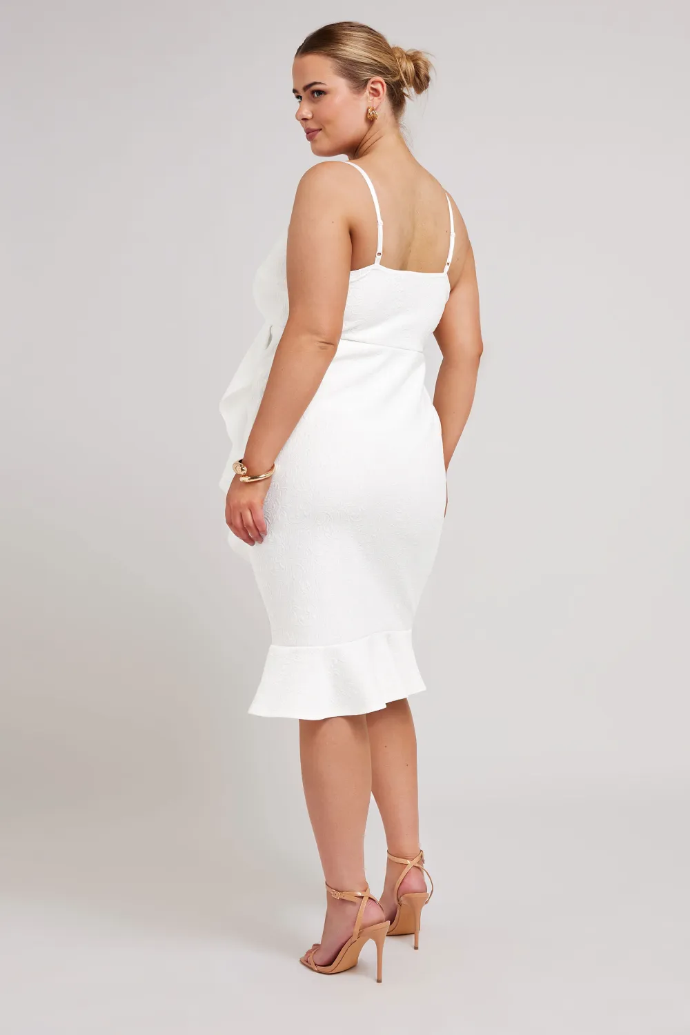 YOURS LONDON Curve White Ruffle Jacquard Dress