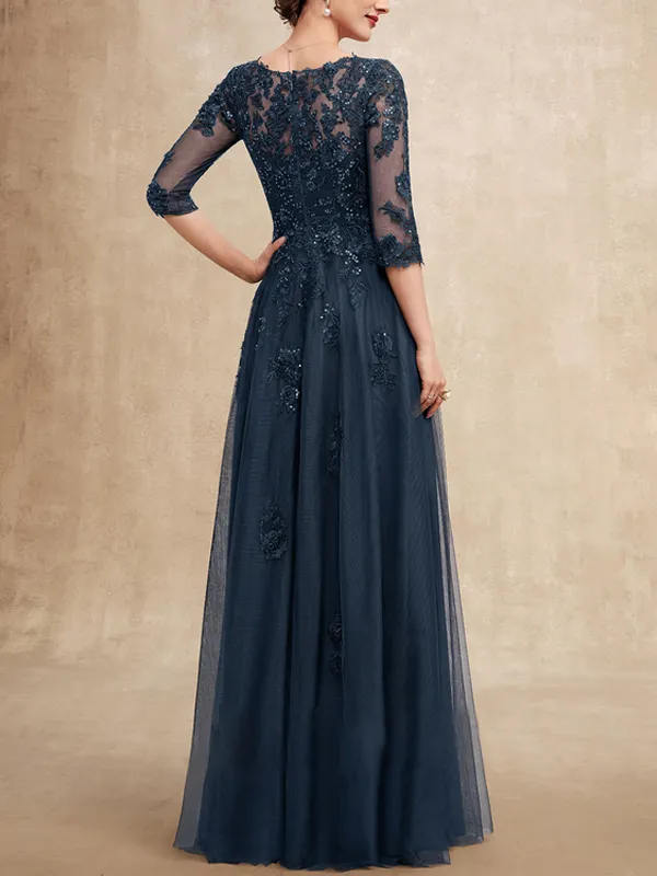 V-Neck Floor Length Tulle Lace Sequined Bridal Gown