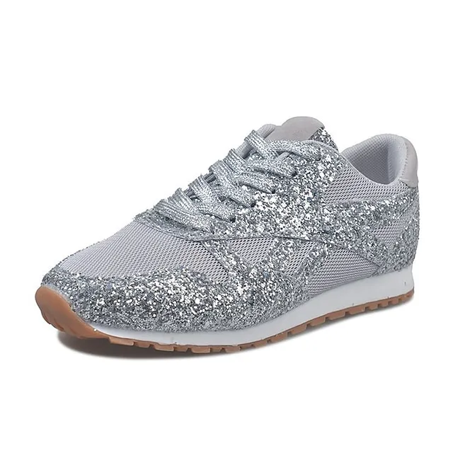 Women's Trainers Athletic Shoes Sneakers Sequins Plus Size Bling Bling Sneakers Outdoor Daily Summer Sequin Platform Flat Heel Round Toe Sporty Classic Casual Tennis Shoes Walking Mesh Lace-up Color