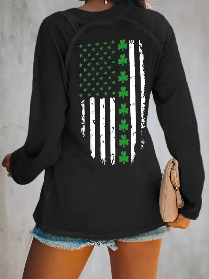 Women's St. Patrick's Day Flag Shamrock Long-Sleeve T-Shirt